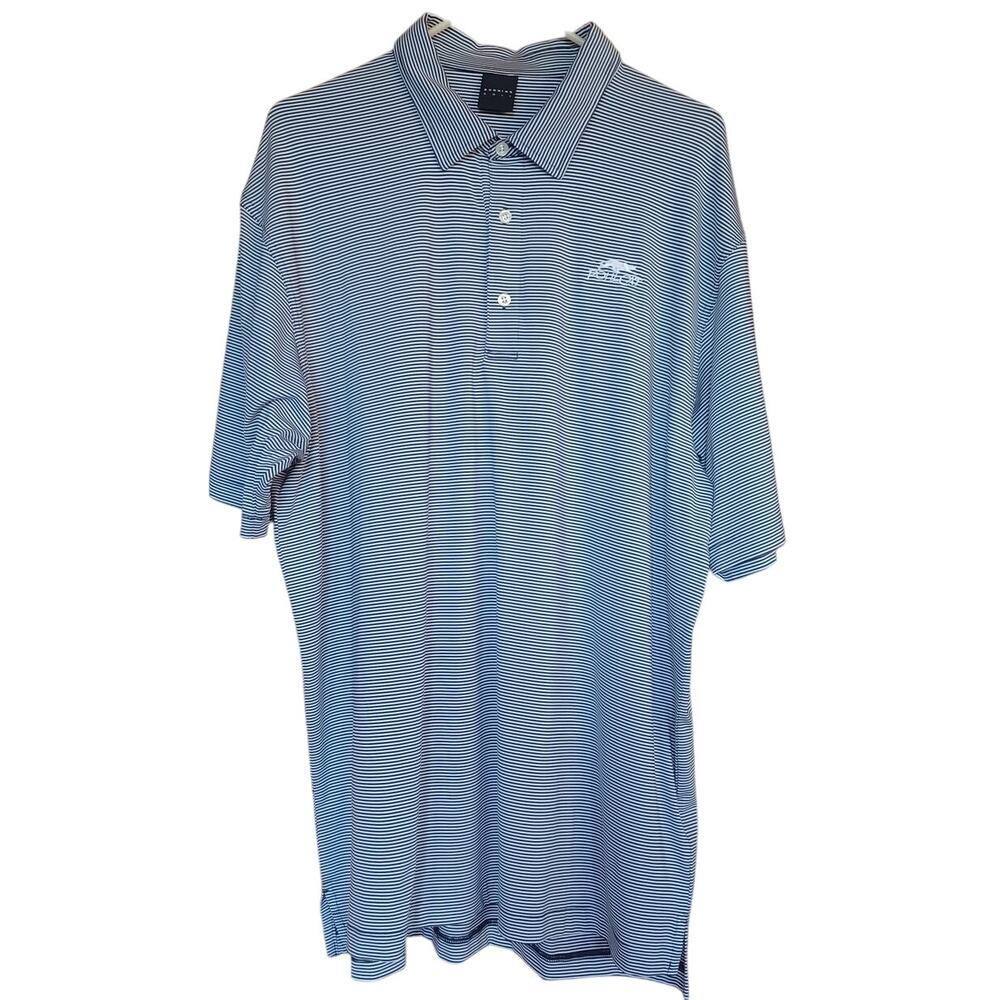 Pohl Cat Dunning Golf Polo Mens XXL Blue and White Stripe Comfort Stretch Fabric